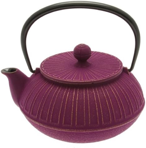 Iwachu Japanese Iron Tetsubin Teapot, Gold and Purple Chrysanthemum Design by Iwachu