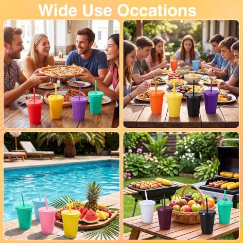 Sieral 30 Pack Reusable Plastic Cups with Lids Straws,Classic Color - Image 6