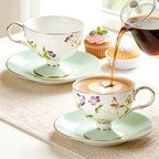 KAMMAK Tea Cups Set of 2,Ceramic Floral Pattern Demitasse Cup - Image 7