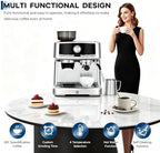 20 Bar Espresso Coffee Machine with Built-in Bean Grinder, Pressure Gauge - Image 2