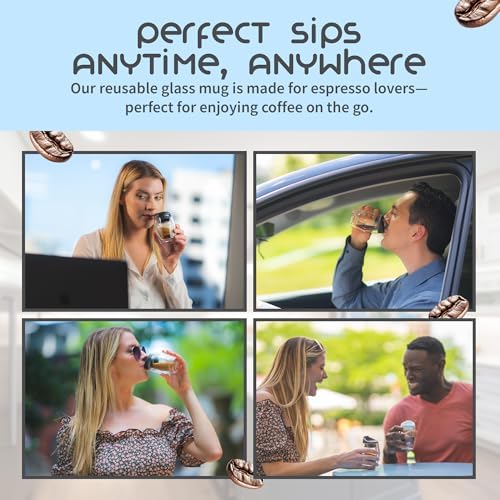 To-Go Espresso Glass Travel Mug with Lid, Reusable Double Wall Glass Tumbler, Fits Most Coffee Makers/Cupholders for Your Car, Gifts for Coffee Lovers, 2-Pack Almost Black Cortado Cups - Image 6