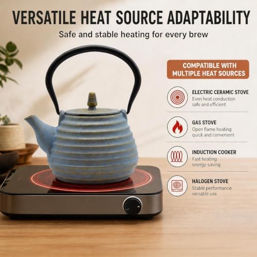 33.8oz Cast Iron Teapot for Stovetop, Tea Kettle with Infuser - Image 4