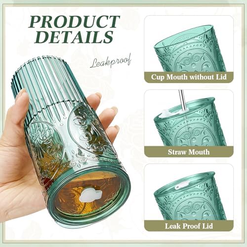 8 Set Vintage Tumbler with Lid and Straw, Iced Coffee Cup, Mixed Color - Image 2