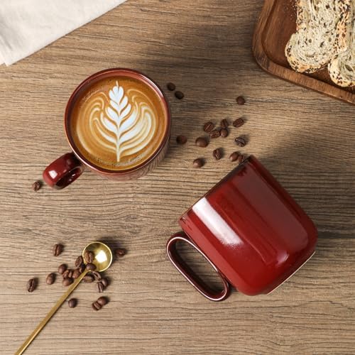 vicrays Ceramic Coffee Mug Set - 18 Ounce Large Stoneware Mug for Men Women - Unique Glazed Porcelain Mugs with Handle for Coffee Latte Tea Milk Cocoa - Set of 4 (Cherry Red) - Image 5