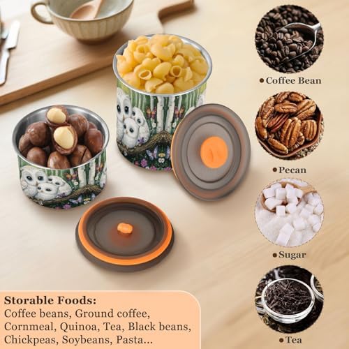 Stainless Steel Coffee Storage Containers with Airtight Lid, Forest Owl Butterfly Flower 30oz Food Storage Container Kitchen Canister for Tea, Coffee Beans, Ground, Sugar Storage - Image 5