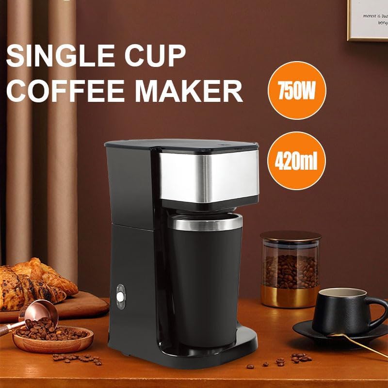 Drip coffee machine 750W high power, 14.8 oz (0.5qt) stainless steel interior independent cup and detachable reusable filter basket, 5 coffee cups automatically close, suitable for home offices - Image 2