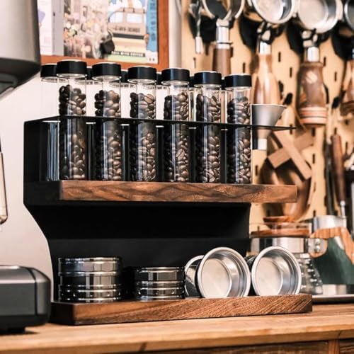 2-Tier Coffee Tool Storage Stand, Single Dose Coffee Bean Cellars, with 12 Pcs Tubes, Capacity of A Single Bottle 23-25g, with Hopper, Exhaust Valve, for Cafe, Kitchen ﻿ - Image 6
