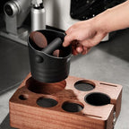 Bincoo Walnut Espresso Tamping Station with Knock Box - 2-in-1 Wooden Coffee Organizer for 51mm, 53mm, 54mm, 58mm Portafilter - Tamper Holder & Catch Bin for Home Barista - Image 3