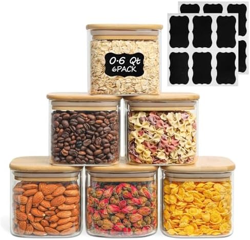 ComSaf Square Glass Containers with Lids 0.6 Qt, Set of 6 Small Glass Jars by ComSaf
