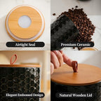 JOJUNO Black Embossed Ceramic Canister 3 Piece with Airtight Bamboo Lid - Image 3