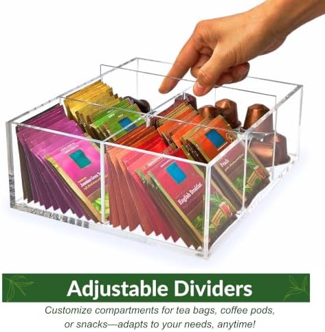 Heavy-Duty Acrylic Tea Bag Organizer, 6-Compartment Storage Box - Image 4