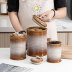 Nihow Food Storage Jar,Ceramic Canister Sets for The Kitchen,Set of 3,Brown - Image 4