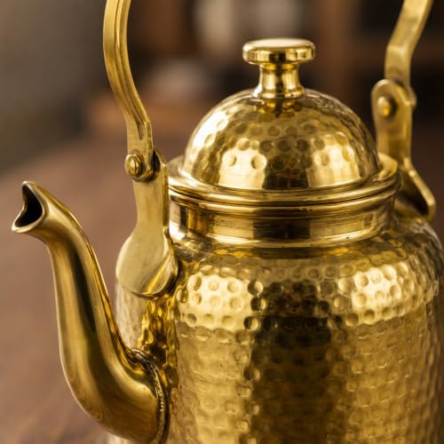 Hammered Brass Tea Kettle 600 ml with Lid, Spout and Traditional Handle - Image 2