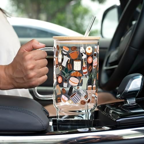 Sip-Sip Hooray! Cafe Cutie Coffee Doodle 40oz Glass Tumbler with Lid - Image 5