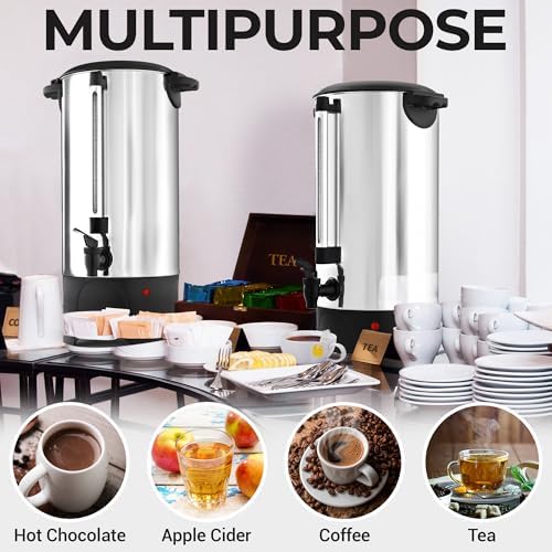 Zulay Commercial 45 Cup Coffee Urn - Stainless Steel Coffee Maker With Twist-Lock Lid & Cool-Touch Handles - Quick Brewing Coffee Maker With Keep Warm Mode For Events & Catering - Silver - Image 4