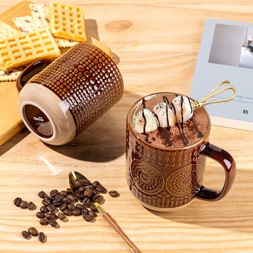 GBhome Large Coffee Mugs Set of 4, 16oz Handmade Stoneware Coffee Mugs Set with Large Handle for Cappuccino/Latte/Tea/Hot Cocoa, Dishwasher & Microwave Safe, Caramel - Image 2