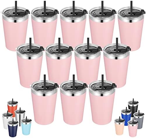 VEGOND 12oz Tumbler Stainless Steel Tumbler bulk Vacuum Insulated Double Wall Travel Tumbler with Lid and Straw Reusable Tumbler, Pink 12 Pack by VEGOND