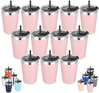VEGOND 12oz Tumbler Stainless Steel Tumbler bulk Vacuum Insulated Double Wall Travel Tumbler with Lid and Straw Reusable Tumbler, Pink 12 Pack by VEGOND