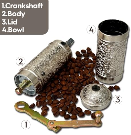 Handmade Turkish Pepper & Coffee Grinder, Refillable Turkish Spice Mill with Adjustable Coarseness, Manual Coffee Mill with Handle, Coffee Grinder Metal with Hand Crank 22 cm-8.66 inch (Silver) - Image 5