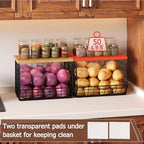2 Set Stackable Wire Basket with Wooden Tops & Pad for kitchen organizers and storage, XXL Kitchen Counter Organizer for Fruit, Vegetable, Bread, Potato and Onion Storage Bin - Image 2