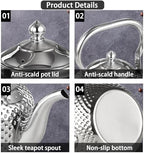 Teapot Tea Kettle, 2.1 Quart Tea Pot for Stove Top, Stainless Steel Teakettle with Infuser, Decorative Water Kettle with Handle, Silver, 2L - Image 4