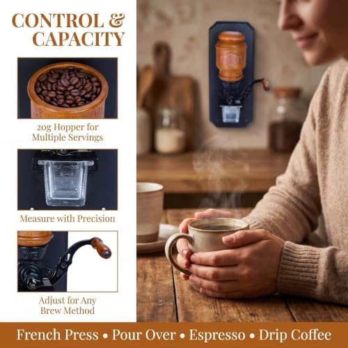 Wall Mounted Manual Coffee Grinder, Hand Crank Coffee Burr Mil, With 20g Bean Bin Capacity, Glass Powder Cup, For Home & Commercial Use - Image 4
