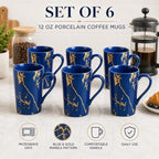 Blue and Gold Coffee Mugs Set of 6, 12 oz Porcelain - Image 2