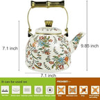 Vintage Enamel Tea Kettle Boho Floral Stovetop Teapot 2.5L Colorful Bohemian Enamel Kettle Kitchen Decor Hot Water Coffee Pot with Gold Handle - Image 2