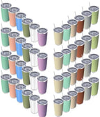 20oz insulted tumblers stainless steel cup Tumbler Bulk with push Lid, and metal straw powder coated coffee cup for cold and hot drinking (48, Modern MIX color) by Unknown