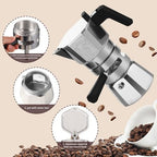 Bincoo 120ML/2 Cup Stovetop Espresso Maker Double Valve Moka Pot with Thermostat Extractor,Italian Espresso Moka Pot with Powder Dispenser and Filter Paper for Home,Silver - Image 2