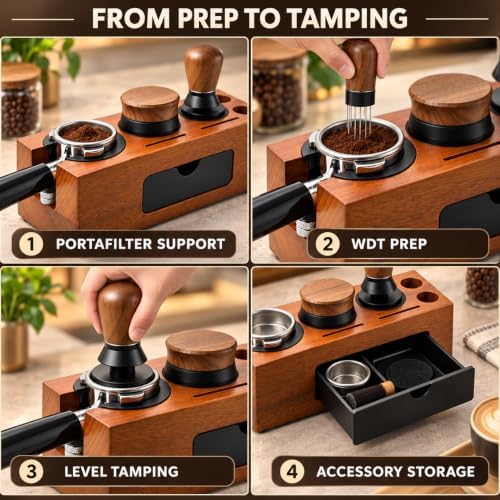 Espresso Tamping Station - 8 in 1 Espresso Organizer for Stroage 51/53/54/58mm Coffee Tamper Distributor Portafilter Puck Screen Accessories - Image 4