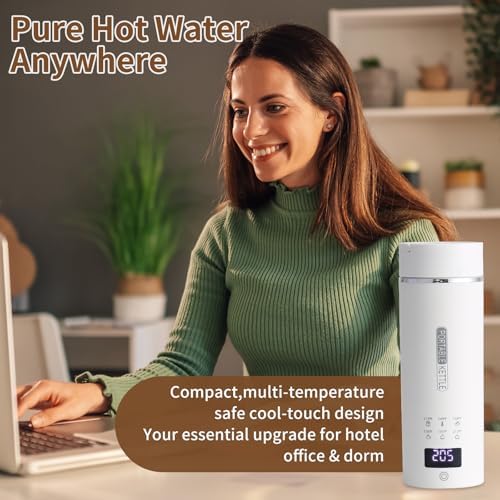Compact Portable Electric Kettle, LCD Display with 6 Temperature Settings, 304 Stainless Steel, 450ml/15.2oz, Auto Shut-Off and Boil-Dry Protection, Travel Electric Kettle Teapot, White - Image 7