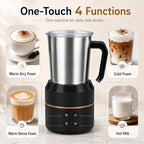 4-in-1 Electric Milk Frother, 8.5 oz Automatic Steamer, Black - Image 3
