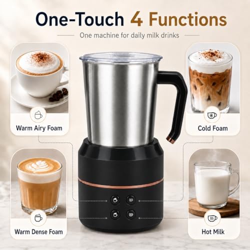 4-in-1 Electric Milk Frother, 8.5 oz Automatic Steamer, Black - Image 3