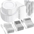 YOUBET 700PCS White and Silver Plastic Dinnerware Set for Wedding Party by YOUBET