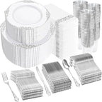YOUBET 700PCS White and Silver Plastic Dinnerware Set for Wedding Party by YOUBET