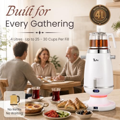 Electric Samovar Tea Maker 4L with Glass Teapot, Stainless Steel Hot Water Urn, Fast Boil 120V 1200W, Auto Shut-Off & Keep Warm, Turkish Russian Tea Maker for Home & Office-White - Image 3