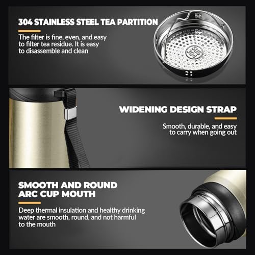 40 oz Smart Water Bottles with Digital Temperature Display Coffee Tea Infuser Bottle LED Thermal Cup Double Walled Vacuum Insulated Stainless Steel Flask Leak Proof Travel Mug Keep Warm (gold) - Image 6