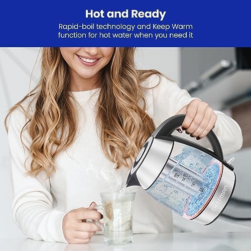 Chefman Glass Electric Kettle for Boiling Water, 1.8L 1500W, with Tea Infuser, Keep Warm Function, Auto Shut Off, Boil-Dry Protection, BPA Free, Hot Water Boiler, Electric Tea Kettle - Stainless Steel (Renewed) - Image 5