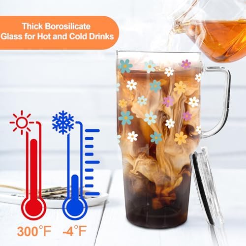 40oz Cute Glass Tumbler with Lids and Straws Flower Water Bottle - Image 5