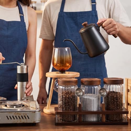 Suclain 3 Pcs 44 oz Glass Coffee Grounds Container with Shelf Glass Coffee Bean Storage Canisters with Airtight Lid and Measuring Spoon Food Storage Jars for Kitchen Sugar (Trendy Style) - Image 4