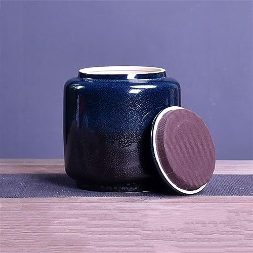 Tea Tin Canister Chinese Retro Kiln Change Glaze Loose Leaf Tea Warehouse Large Sealed Storage Jar Decorative Porcelain Food Containers Canisters(Blue) - Image 4