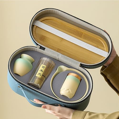 7-Piece Travel Matcha Set, Portable Ceremony Kit with Gradient Glaze Bowl, Ceramic Tea Caddy, Bamboo Whisk & Carry Case (Gradient Matcha Green) - Image 6