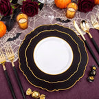 WDF 30Guest Black and Gold Plastic Plates - Gold Plastic Silverware With Black Handle Baroque Black and Gold Disposable Dinnerware for Wedding/Party/Birthday/Halloween - Image 4