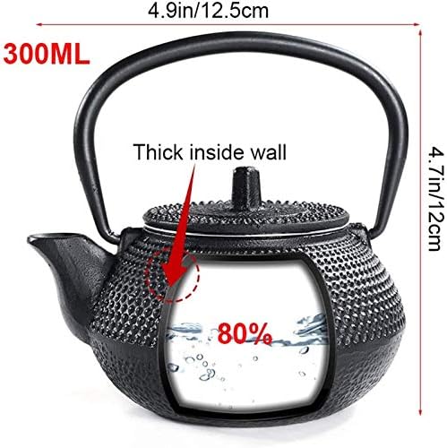 0.3 L Small Japanese Cast Iron Teapot With Stainless Steel Infuser For One Person, Hobnail Tetsubin Kettle For Making Tea, Black - Image 3
