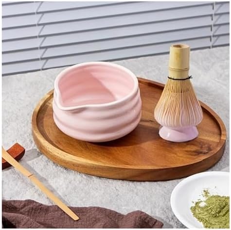 5 Pcs Pink Ceramic Matcha Bowl And Whisk Set Includes And Holder Scoop Sifter Tea Ceremony Kit - Image 5