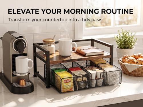 2-Tier Rustic Wood Tea Bag Organizer for Countertop - Image 6