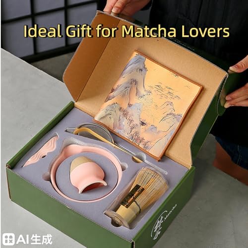 7Pcs Japanese Matcha Whisk Set, Ceramic Matcha Kit with Matcha Bowl,Matcha Whisk, Scoop, Sifter, Whisk Holder Unique Gifts for Matcha Lovers,Gift Box Packaging (Pink) - Image 4