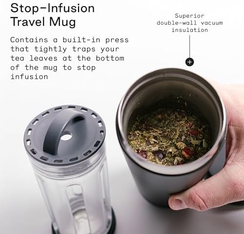 Firebelly Tea, Travel Tea Infuser Mug with Strainer, Insulated Tumbler for Loose Leaf Tea or Coffee, Leakproof Bottle for Hot or Iced Drinks, Stainless Steel Thermos with Lid, Noir - Image 3