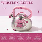 Paris Hilton Whistling Stovetop Tea Kettle, Stainless Steel with Color Changing "That's Hot" Heat Indicator Design, Soft Touch Handle, 2.5-Quart, Pink - Image 3
